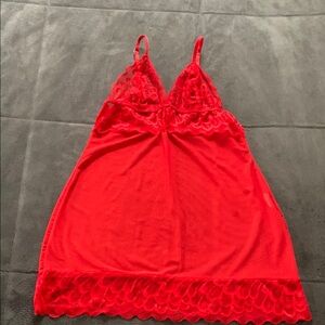 Elegant Red Lace Chemise with Spaghetti Straps